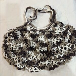 Handcrafted Crochet market Bag - Brown and Cream
